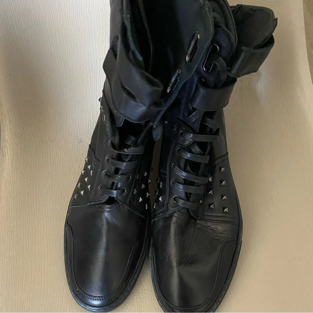 CREATIVE RECREATION COLLECTION Extra HIGH tops STUDDED Black Leather Sneakers 13